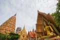 Octagonal pagoda,Chinese Pagoda,Vihara and large golden Buddha statue at Wat Tham SuaTiger Cave Temple,Tha Muang District,Kancha Royalty Free Stock Photo