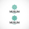 Octagonal star, green color ornamental muslim symbol. Vector illustration.