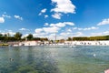 Octagonal swimming pool at the entrance of the garden of the Tuileries, in the background the obelisk of Louxor