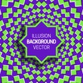 Octagram frame on green purple optical illusion background of moving polygons shapes