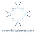 Octamethylcyclotetrasiloxane D4 silicone molecule. Skeletal formula.