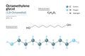 Octamethylene glycol. Structural Chemical Formula and 3d Model of Molecule. C8H18O2. Atoms with Color Coding. Vector graphic Royalty Free Stock Photo
