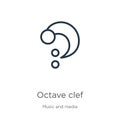Octave clef icon. Thin linear octave clef outline icon isolated on white background from music and media collection. Line vector