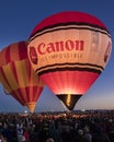 Colorful Hot Air Balloons at Morning Glow Event at the Albuquerque Balloon Fiesta features Canon Cameras Balloon, Albuquerque, N