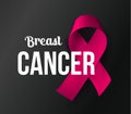 October awareness month symbol. Breast Cancer baner. Pink ribbon with white text on black background. Vector Royalty Free Stock Photo