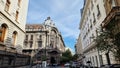 Street view with historical buildings, in the old town of Bucharest. Royalty Free Stock Photo