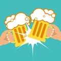 October Beer Festival. Two hands holding beer mugs. Vector