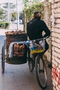 13,October,2014-Beijing,China. Woman Street Vendor Selling Roast