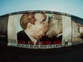 October, 2021 - Berlin Germany. East side art gallery, graffiti of kiss between Brezhnev and Honecker - Fraternal Kiss