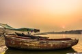 October 31, 2014: Boat in a sunset in Varanasi, India Royalty Free Stock Photo