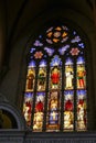 October 2021 Bologna, Italy: Stained glass window in basilica di San Petronio in the square, piazza Maggiore Royalty Free Stock Photo