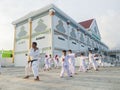 october 30 2021, Bontang, East kalimantan, Indonesia children in white clothes are practicing self-defense