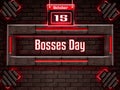 15 October, Bosses Day, Neon Text Effect on Bricks Background Royalty Free Stock Photo