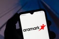 October 11, 2020, Brazil. In this photo illustration the Aramark Corporation logo seen displayed on a smartphone Royalty Free Stock Photo