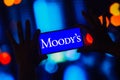 October 13, 2022, Brazil. In this photo illustration, the Moody`s Corporation logo is displayed on a smartphone screen Royalty Free Stock Photo