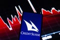 October 4, 2022, Brazil. In this photo illustration, the swiss bank Credit Suisse Group logo is displayed on a smartphone screen