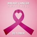 October Breast Cancer Awareness month. International day against breast cancer. Pink awareness ribbon in shape of heart Royalty Free Stock Photo