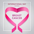 October Breast Cancer Awareness month. International day against breast cancer. Pink awareness ribbon in shape of heart Royalty Free Stock Photo