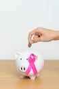 October Breast Cancer Awareness month, Pink Ribbon with Piggy Bank for support illness life. Health, Donation, Charity, Campaign, Royalty Free Stock Photo