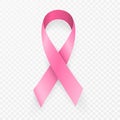 October breast cancer awareness month in. Realistic pink ribbon symbol on transparent background. Medical Design. Vector illustrat Royalty Free Stock Photo