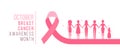October Breast cancer awareness month text and group of woman hand hold hand to hope on pink ribbon sign vector Design