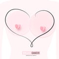 October breast cancer awareness month vector background, minimal concept with stylized breast, heart, female silhouette Royalty Free Stock Photo