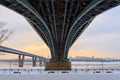 October bridge over the Ob River in Novosibirsk, Siberia, Russia Royalty Free Stock Photo