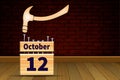 October 12, calendar of October, bricks background with empty space for text