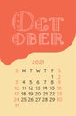 October calendar 2021. Colorful calender. Vector hand drawn design. Doodle English lettering collection.  Hearts and lines Royalty Free Stock Photo