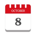 October 8 calendar flat icon