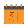 31 October calendar, Halloween related icon, filled outline design editable stroke