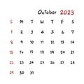 October calendar 2023 hand draw