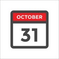 October 31 calendar icon with day of month Royalty Free Stock Photo