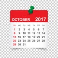 October 2017 Calendar Royalty Free Stock Photo