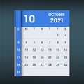 October 2021 Calendar Leaf. Flat design Royalty Free Stock Photo