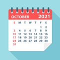 October 2021 Calendar Leaf - Vector Illustration Royalty Free Stock Photo