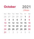 October 2021 calendar - monthly calendar template - 2021 monthly calendar Royalty Free Stock Photo