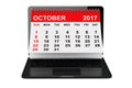 October 2017 calendar over laptop screen. 3d rendering Royalty Free Stock Photo