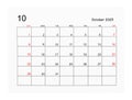 A October 2023 Calendar page isolated on white background, Saved clipping path