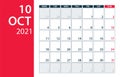 October 2021 Calendar Planner - vector illustration. Template. Mock up Royalty Free Stock Photo