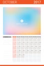 October 2017 calendar with space for picture Royalty Free Stock Photo