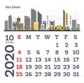 October 2020 Calendar Template with Abu Dhabi City Skyline