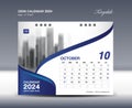 October 2024 - Calendar 2024 template vector, Desk Calendar 2024 design, Wall calendar template, planner, Poster, Design