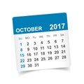 October 2017 calendar Royalty Free Stock Photo