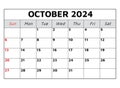 October 2024 calendar. Vector illustration