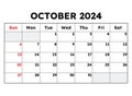 October 2024 calendar. Vector illustration. Monthly planning for your business