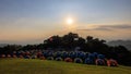 October 2022 Camping grounds Evening time the sun rays with blue cloud sky background at Doi Samer Dow National Park sri nan, view Royalty Free Stock Photo