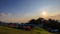 October 2022 Camping grounds Evening time the sun rays with blue cloud sky background at Doi Samer Dow National Park sri nan, view Royalty Free Stock Photo