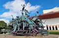 Carriage with clowns sculpture, by Ioan Bolborea, in Bucharest, Romania.