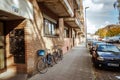 October 21, 2018. City Krefeld Germany. Urban one bike parked without anyone on a sunny day in the fall on a European street